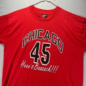Vintage Michael Jordan Shirt Men XL Red Hes Back Chicago Bulls Single Stitch 90s